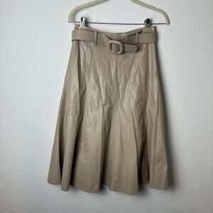 Zara Skirt Womens XS Beige Faux Leather Belted A-Line Midi High Waist Pleated